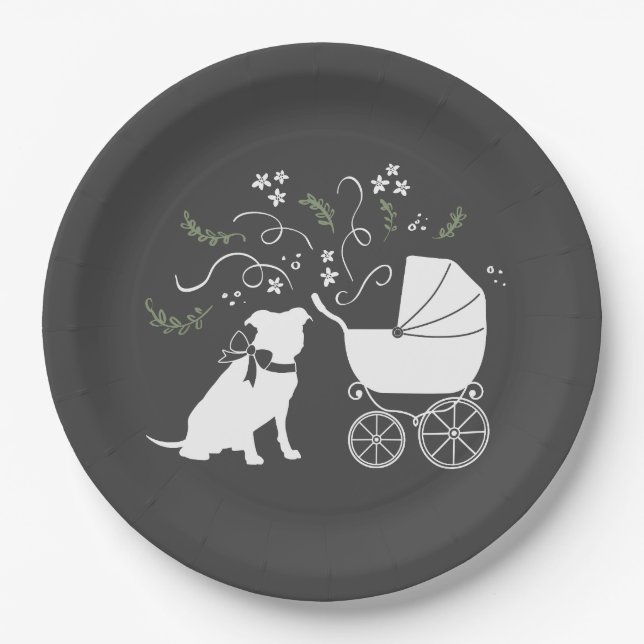 Pit Bull Dog Baby Pitbull Shower Gender Neutral Paper Plate (Front)