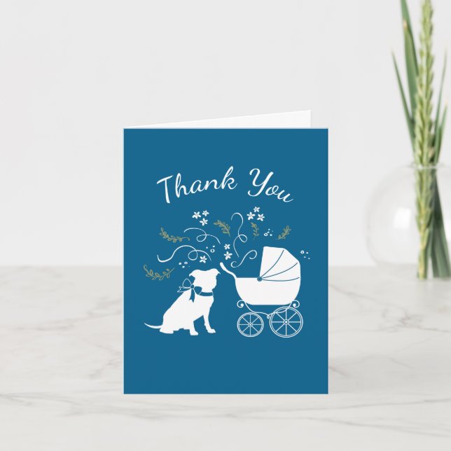 Pit Bull Dog Baby Shower Blue Boy Pitbull Thank You Card (Front)