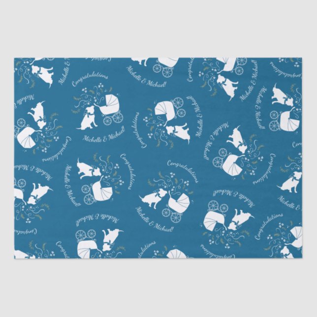 Pit Bull Dog Baby Shower Blue Boy Pitbull Tissue Paper (Front)