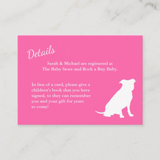 Pit Bull Dog Baby Shower Pink Girl Pitbull Enclosure Card (Front)