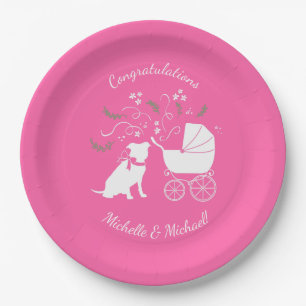 Pit Bull Dog Baby Shower Pink Girl Pitbull Paper Plate