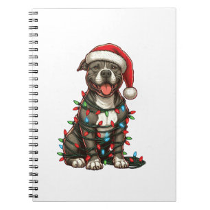 Pit bull Dog Christmas Lights Santa Hat Xmas Snow  Notebook