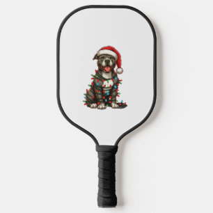 Pit bull Dog Christmas Lights Santa Hat Xmas Snow Pickleball Paddle