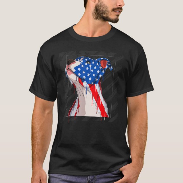 Pit Bull Dog Head With Usa Flag American Pit Bull  T-Shirt (Front)