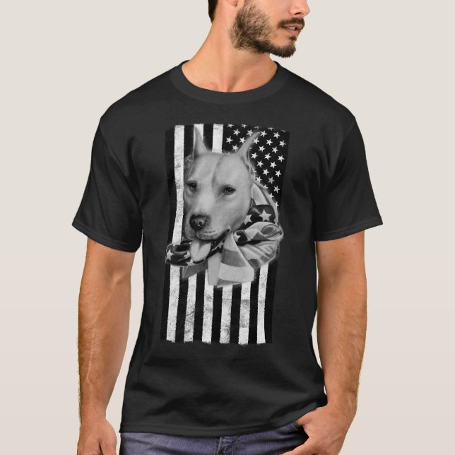 Pit Bull Dog On American Us Flag T-Shirt (Front)