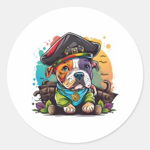 Pit Bull Dog Pirate Classic Round Sticker