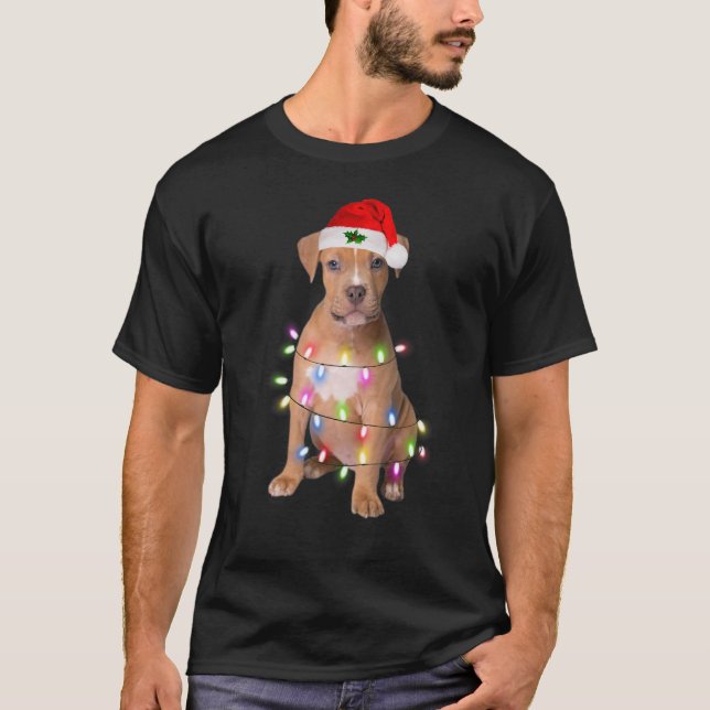 Pit bull dog Santa Christmas Tree Lights Xmas Boys T-Shirt (Front)