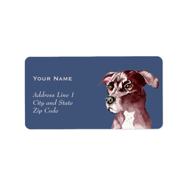 Pit Bull Dog Watercolor Painting Label (Front)
