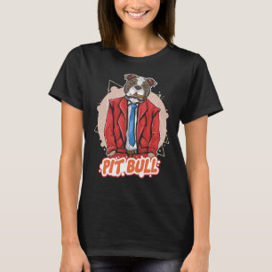 Pit Bull Dog With Cigar And Suit Pitbull Artwork T-Shirt