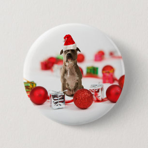 Pit Bull Dog with Gift box and Christmas Ornaments 2 Inch Round Button