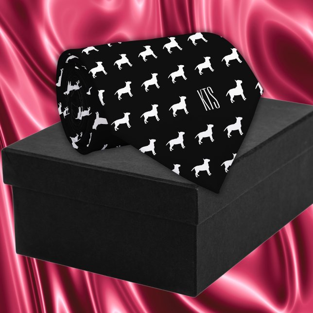 Pit Bull Dogs Pattern Monogrammed Veterinarian Tie (Pit Bull Dogs Pattern Veterinarian Neck Tie in black color)