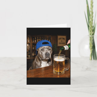 Pit Bull Drinking Beer Funny Dog Meme Card
