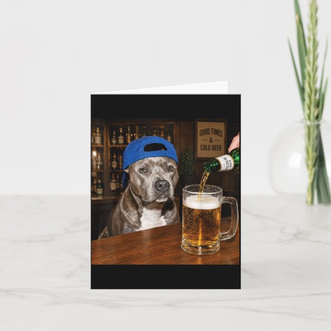 Pit Bull Drinking Beer Funny Dog Meme Card (Front)