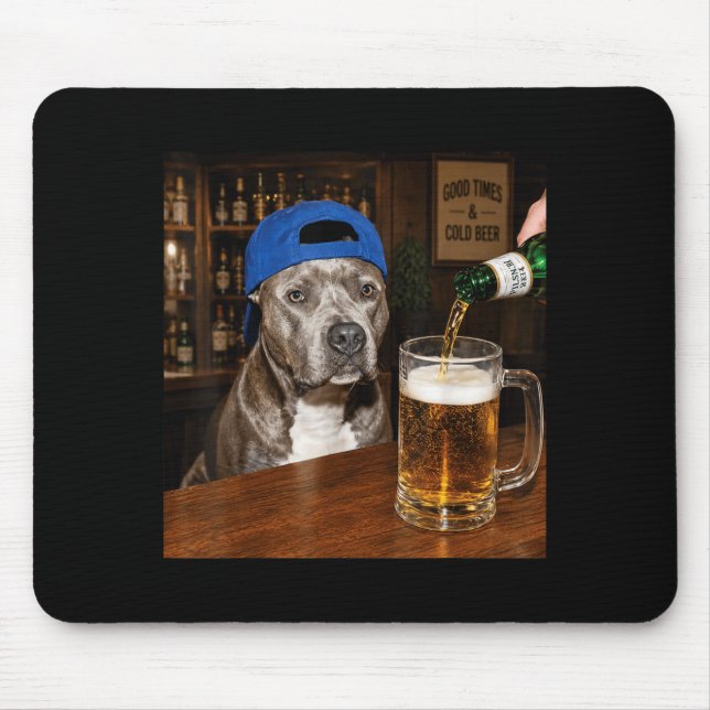 Pit Bull Drinking Beer Funny Dog Meme Mouse Pad (Front)