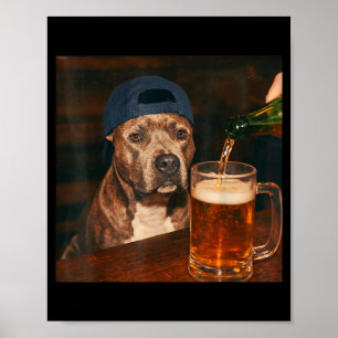 Pit Bull Drinking Beer Shirt Funny Fathers Day Dog Poster