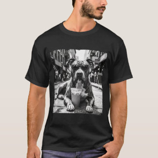 Pit Bull Drinking Iced Coffee Cool Dog Street Art T-Shirt