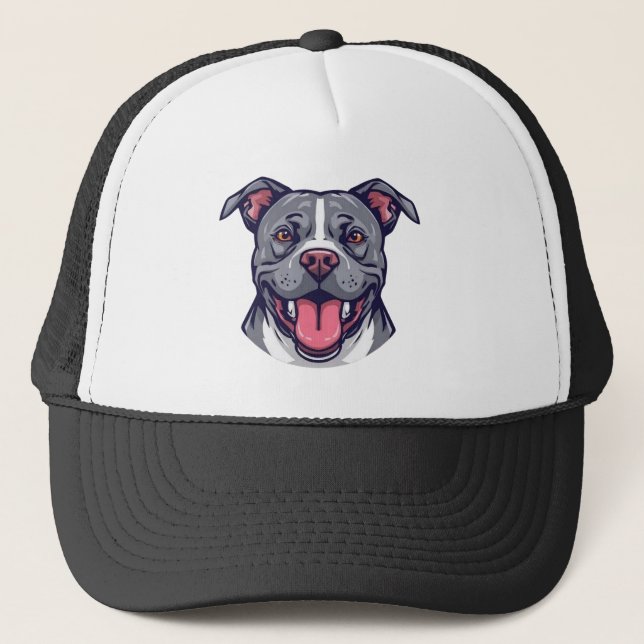 Pit Bull Graphic Art -Bully Breed Dogs- Dog Lover Trucker Hat (Front)