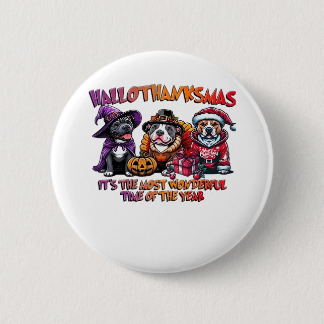 Pit Bull Halloween Thanksgiving Christmas Classic  2 Inch Round Button (Front)