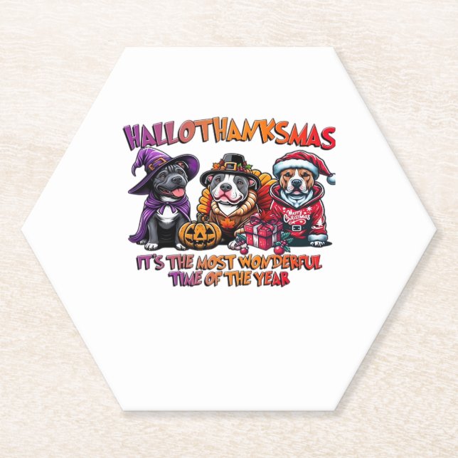 Pit Bull Halloween Thanksgiving Christmas Classic  Paper Coaster (Front)