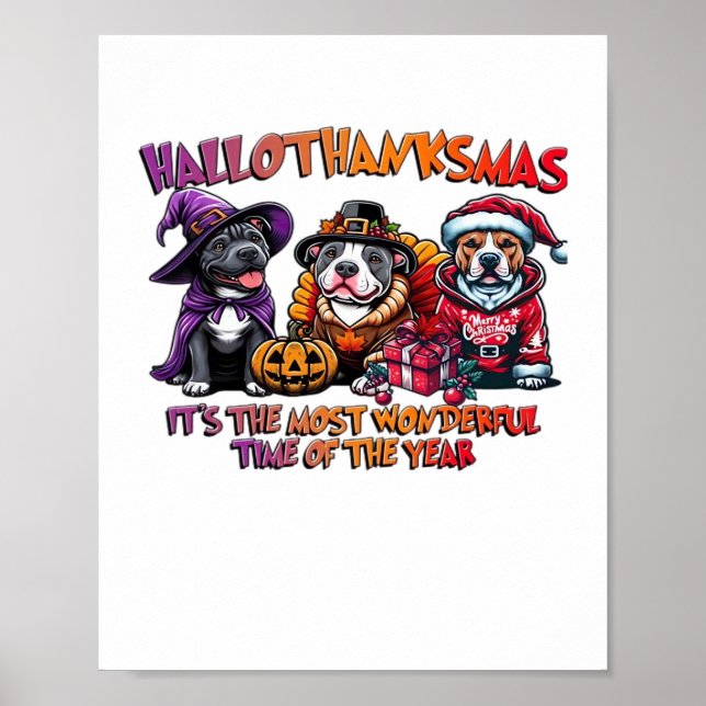 Pit Bull Halloween Thanksgiving Christmas Classic  Poster (Front)