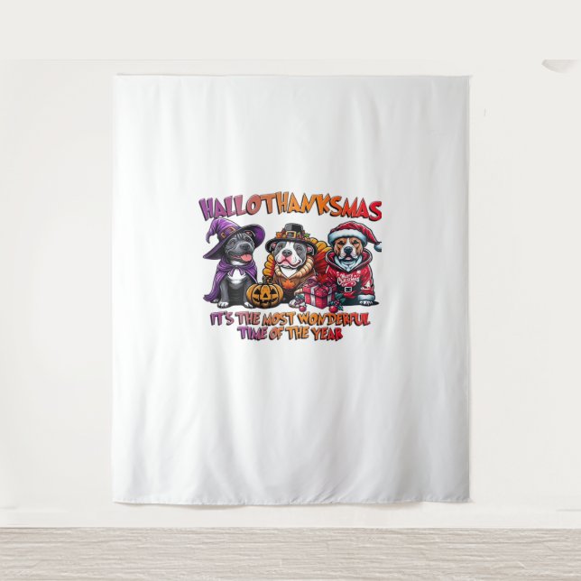 Pit Bull Halloween Thanksgiving Christmas Classic  Tapestry (Front)
