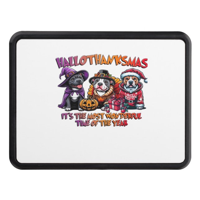 Pit Bull Halloween Thanksgiving Christmas Classic  Trailer Hitch Cover (Front)