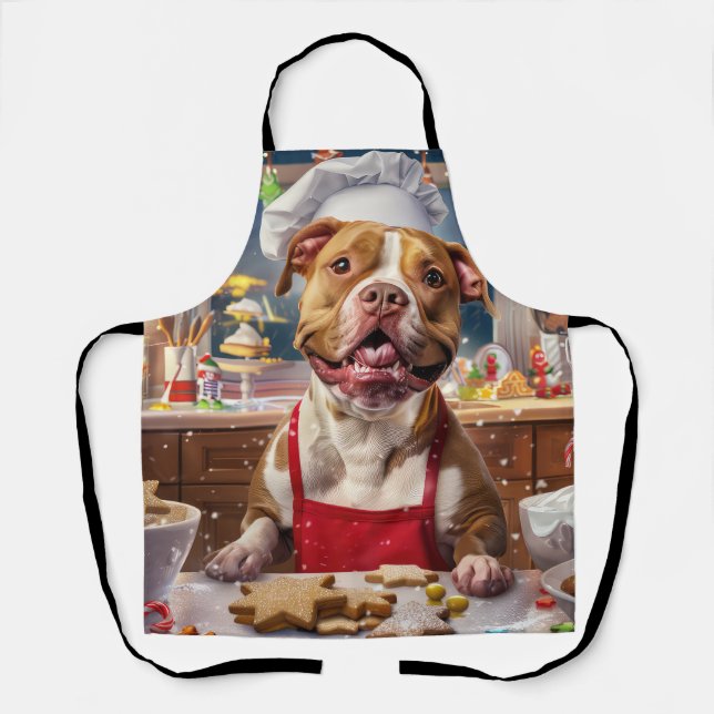Pit Bull Holiday Baking: Festive Christmas  Apron (Front)