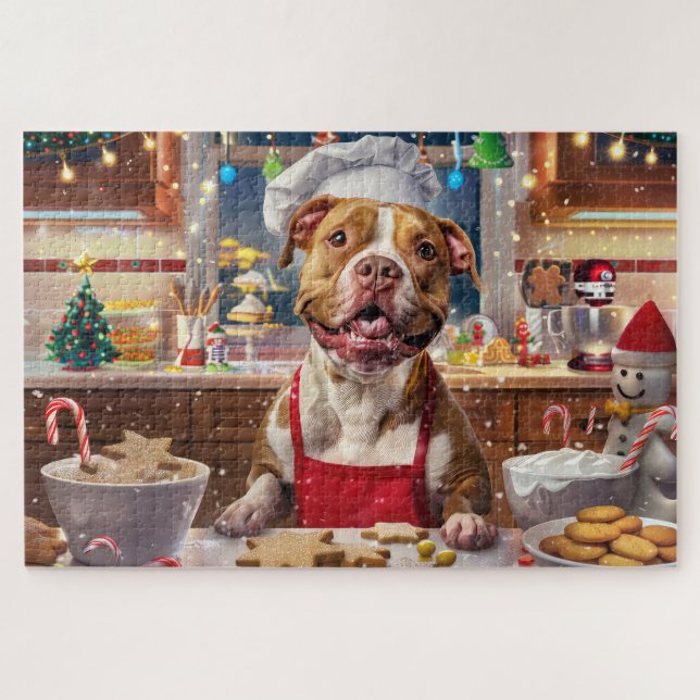 Pit Bull Holiday Baking: Festive Christmas  Jigsaw Puzzle (Horizontal)