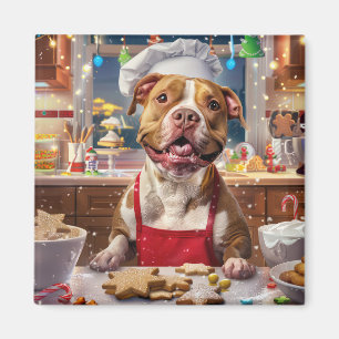 Pit Bull Holiday Baking: Festive Christmas Magnet