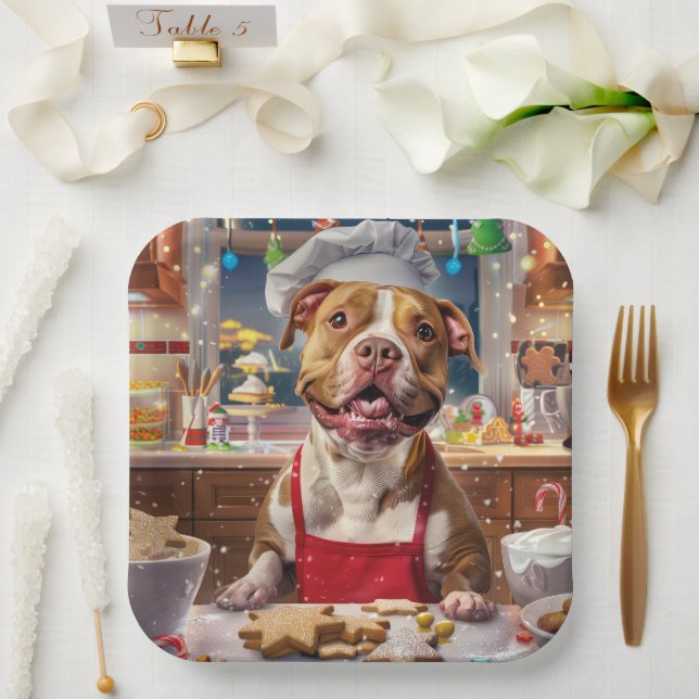 Pit Bull Holiday Baking: Festive Christmas  Paper Plate (Wedding)