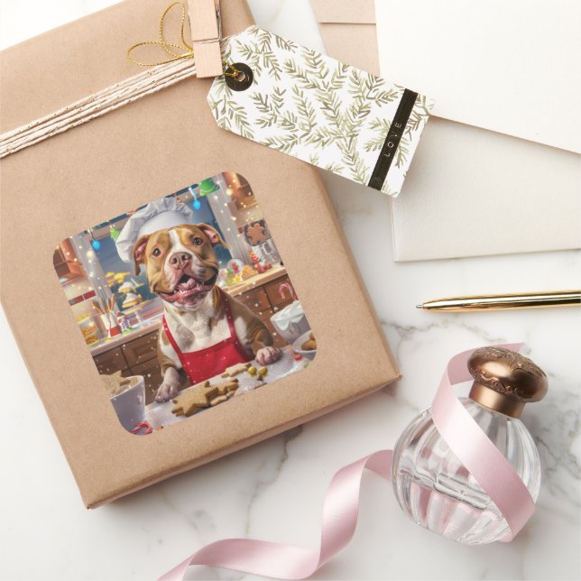 Pit Bull Holiday Baking: Festive Christmas  Square Sticker (Gifting)