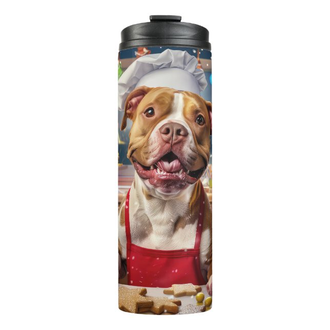 Pit Bull Holiday Baking: Festive Christmas  Thermal Tumbler (Front)