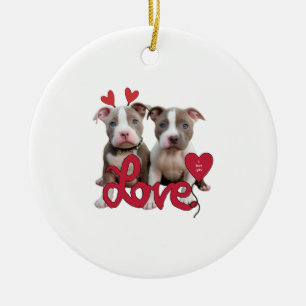 Pit bull love ceramic ornament