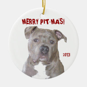 PIT BULL MERRY PIT-MAS CERAMIC ORNAMENT