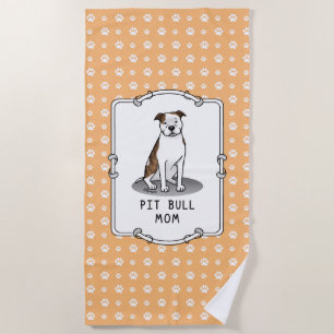 Pit Bull Mom (lt brindle white 3) Dog Mom Beach Towel