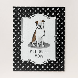 Pit Bull Mom (lt brindle white 3) Jigsaw Puzzle