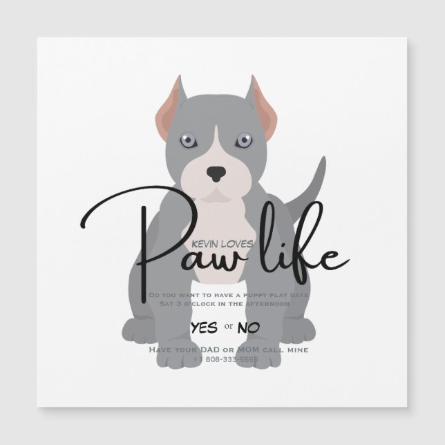 Pit bull paw life play date invitation (Front)