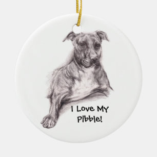 Pit Bull Portrait in Charcoal Ceramic Ornament