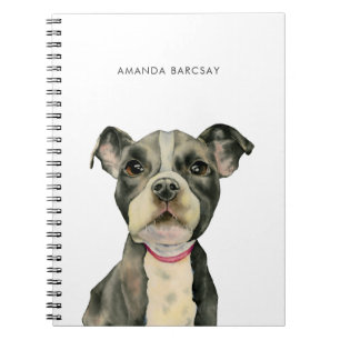 Pit Bull Puppy Dog Watercolor Personalized Notebook
