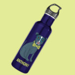 Pit Bull Puppy Dog Wearing Glasses Personalized 710 Ml Water Bottle<br><div class="desc">This custom water bottle features an illustration of a handsome pup. This dapper dog is wearing a pair of teal coloured glasses and a lime green bow tie and is set against a metallic blue background. At the bottom of the pit bull puppy graphic is a spot to add a...</div>