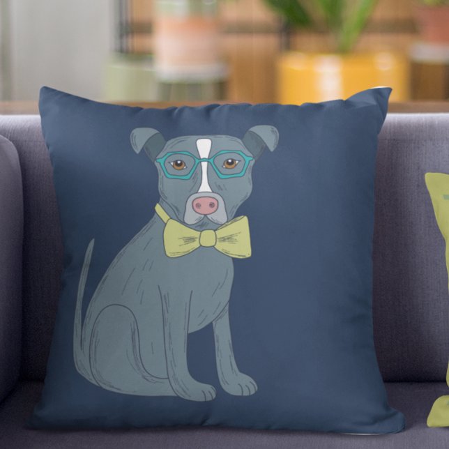 Pit Bull Puppy Dog Wearing Glasses Personalized Throw Pillow (Creator Uploaded)