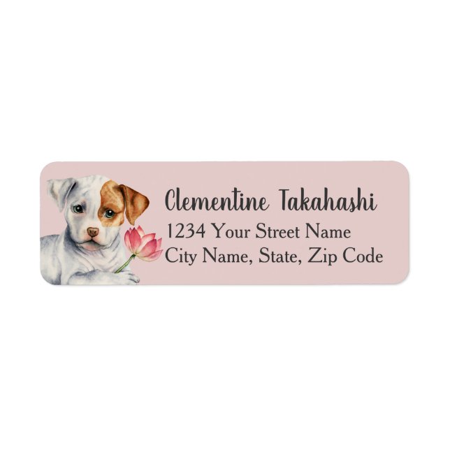 Pit Bull Puppy Holding Lotus Flower Address (Front)