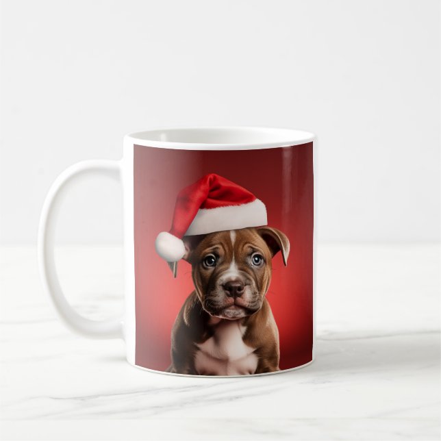 Pit Bull Puppy in Santa Hat Coffee Mug (Left)