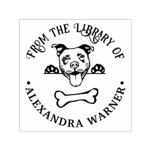 Pit Bull Terrier Dog Eying Bone Library Book Name Self-inking Stamp
