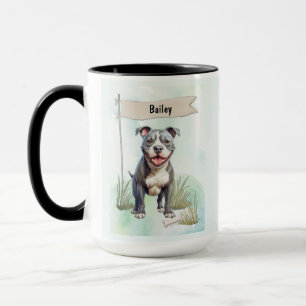 Pit Bull Terrier Watercolor Personalized Dog Mug