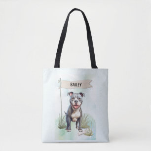 Pit Bull Terrier Watercolor Personalized Dog Tote Bag