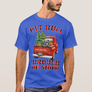 Pit Bull Through The Snow Christmas Truck Plaid Re T-Shirt