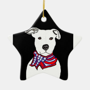Pit bull wearing Americanflag bandana Christmas or Ceramic Ornament