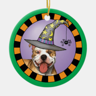 Pit Bull Witch Ceramic Ornament