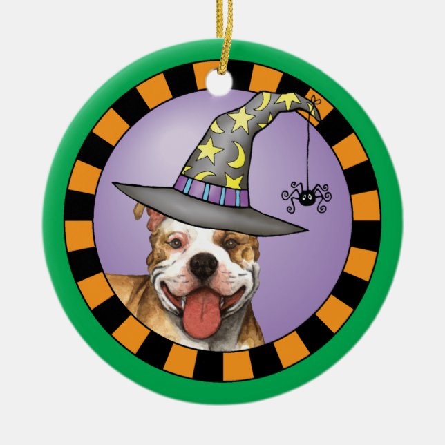 Pit Bull Witch Ceramic Ornament (Front)